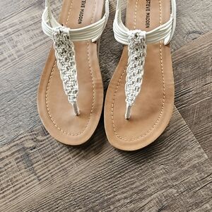 Steve Madden White and Tan Woven Sandals